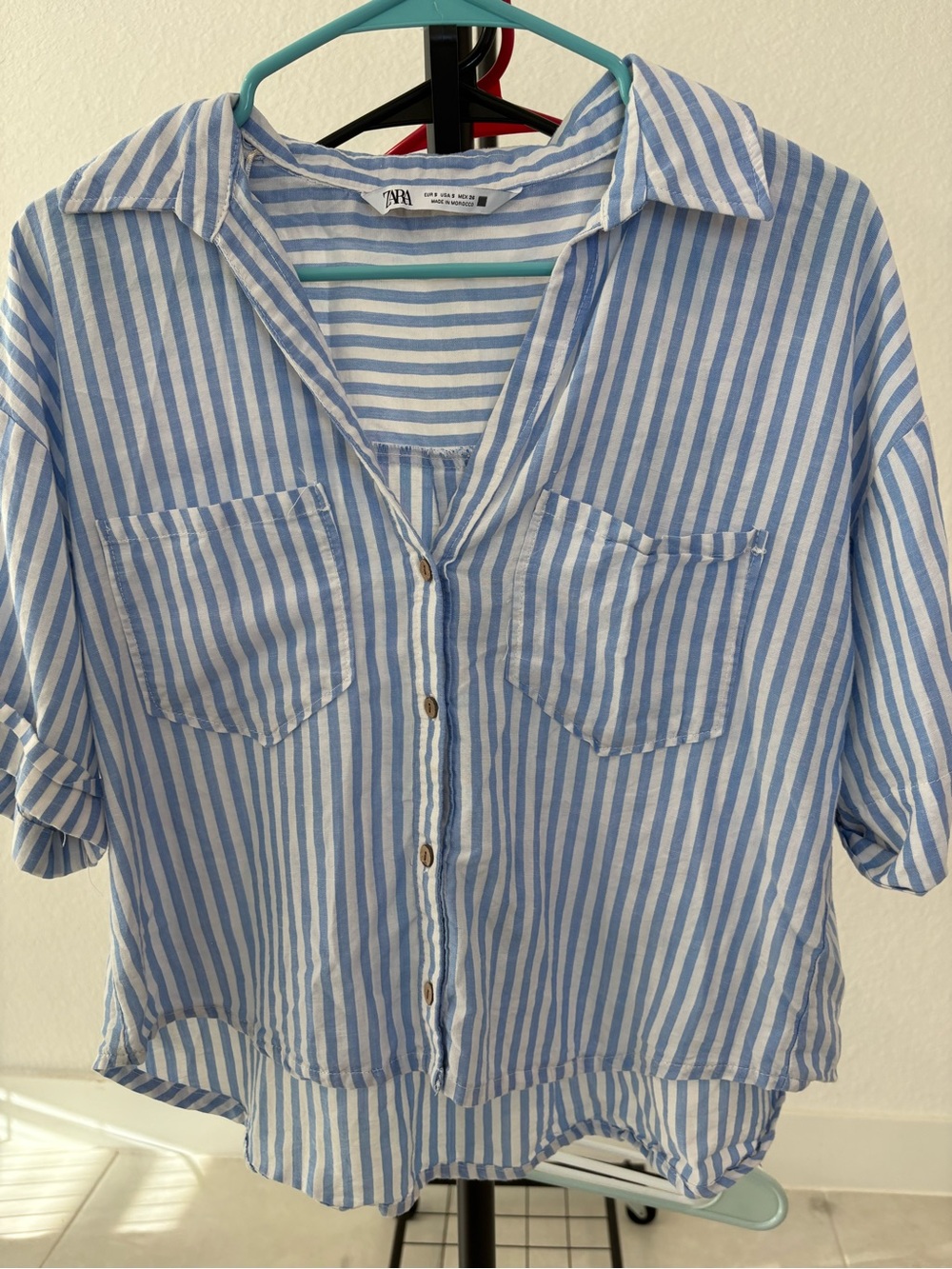 ZARA Light Blue and White Striped Shirt